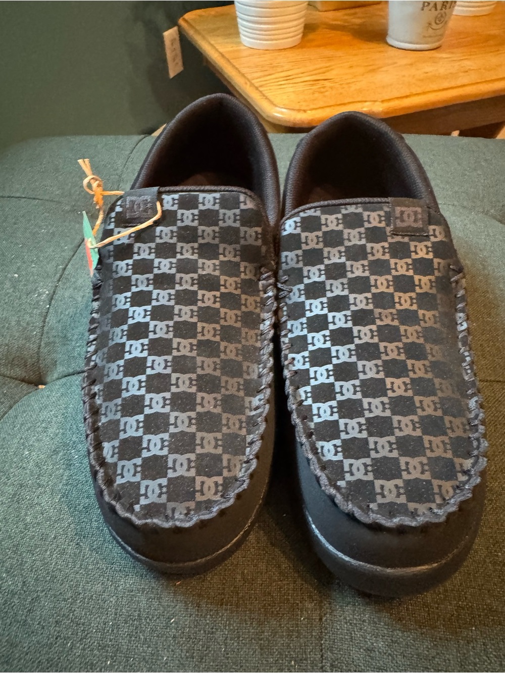 DC Black Checkerboard Logo Moccasin Slip-Ons